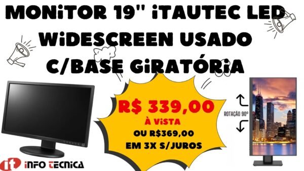 Monitor 19'' itautec Led Widescreen usado c/Base Giratória