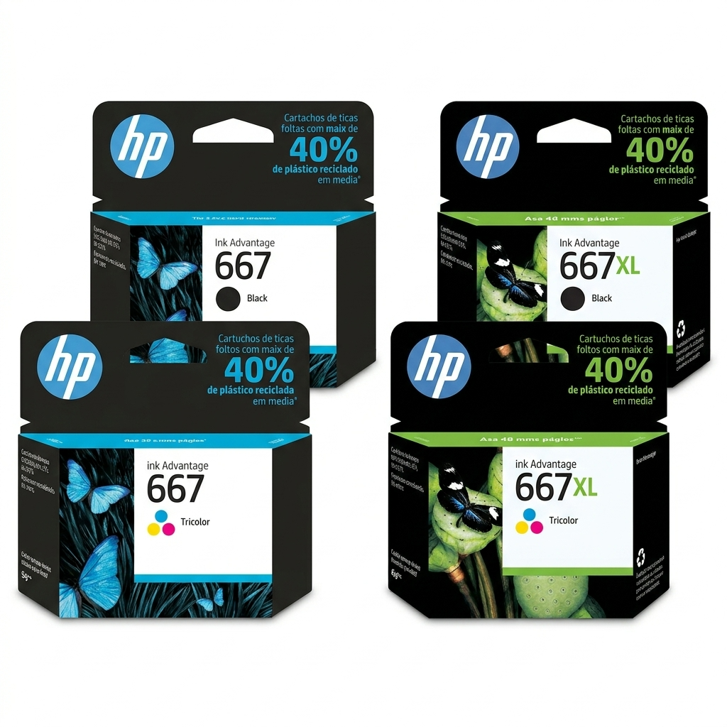 Cartucho HP 667 Original – Preto e Colorido (2ml e XL)